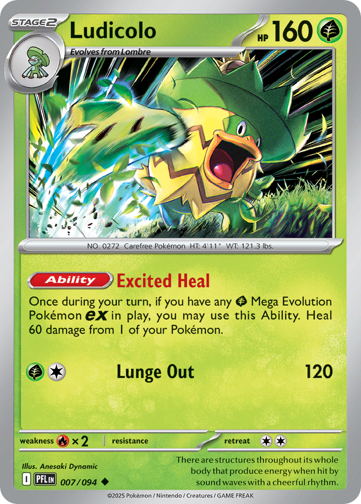 Ludicolo - 007/094 - Reverse Holo - PHANTASMAL FLAMES - Pokemon - | AA26-42