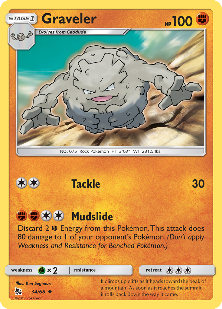 Graveler - 34/68 - - HIDDEN FATES - Pokemon - Uncommon | AA69-37