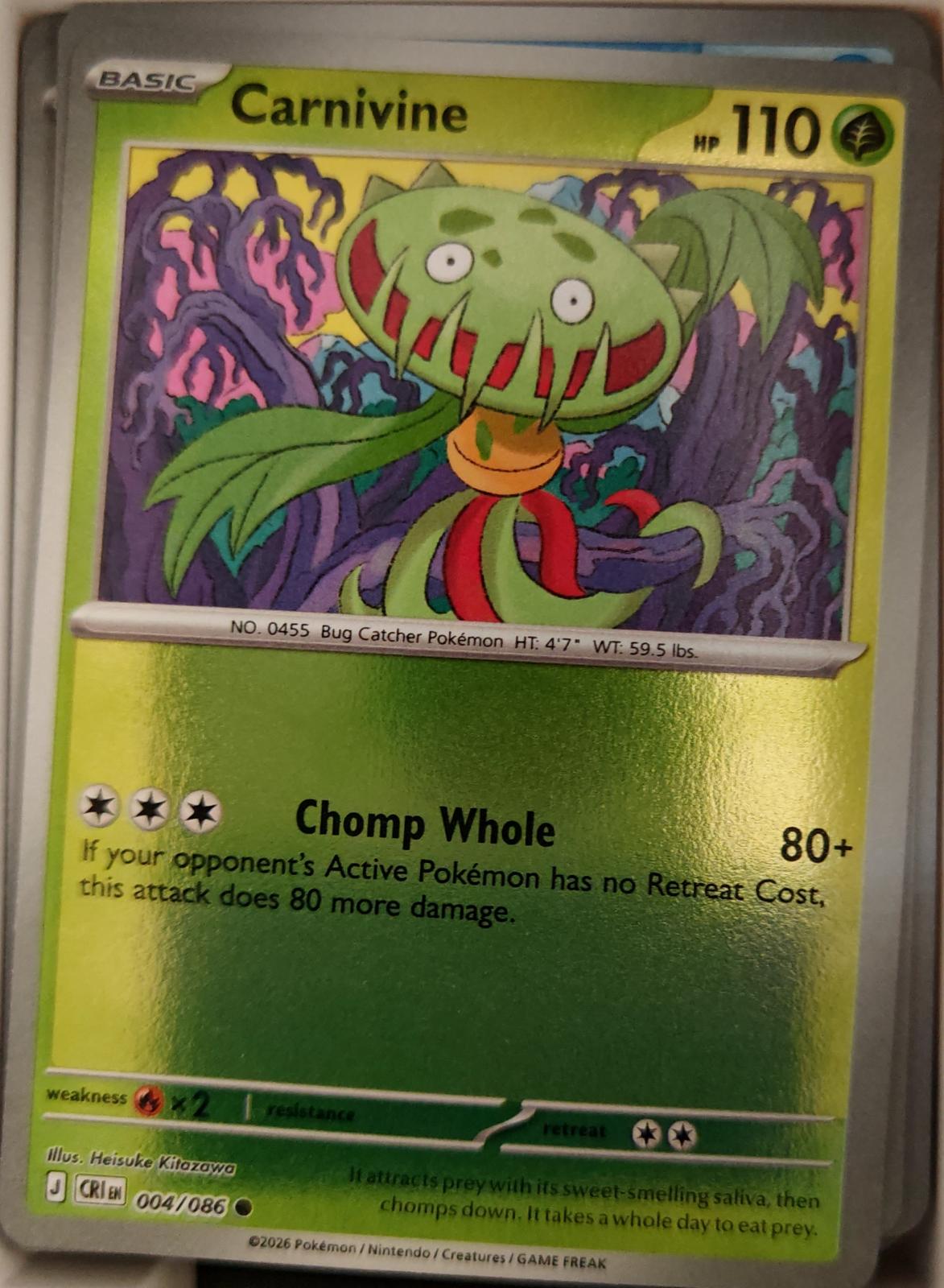 Carnivine - 004/086 - Reverse Holo - CHAOS RISING - Pokemon - Common | AA24-56