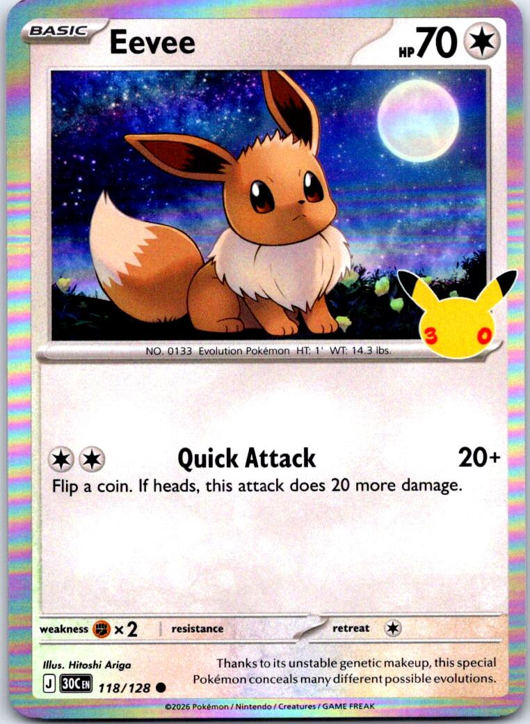 Eevee - 118/128 - Holo - ME: 30TH CELEBRATION - Pokemon - Common | AB32-26