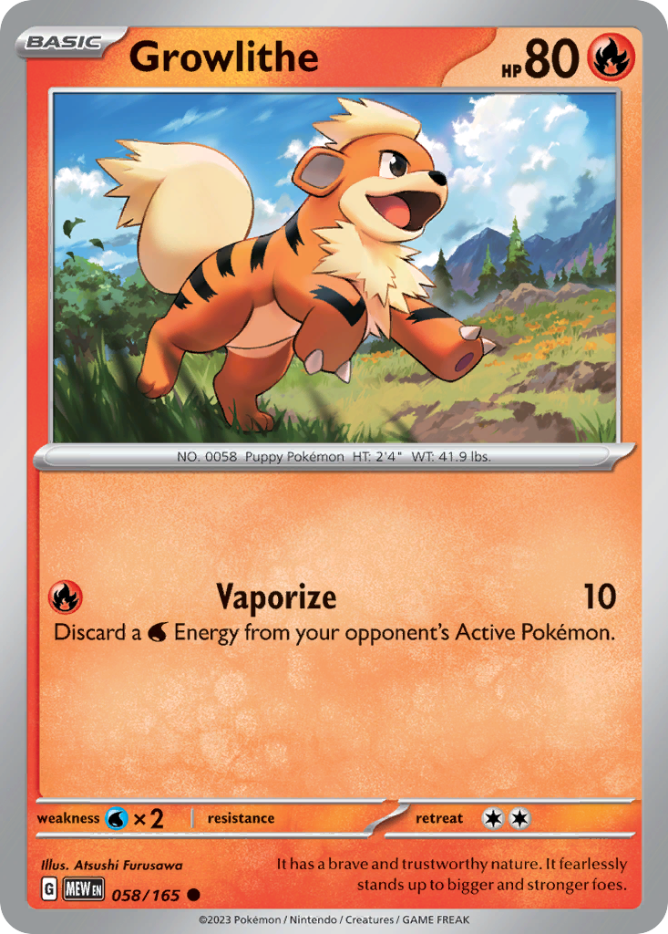 Growlithe - 058/165 - Reverse Holo - 151 - Pokemon - Common | AA62-5