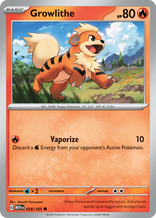 Growlithe - 058/165 - Reverse Holo - 151 - Pokemon - Common | AA62-5