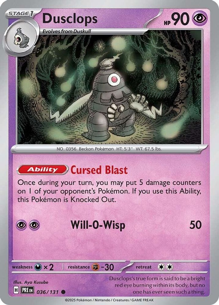 Dusclops - 036/131 - - PRISMATIC EVOLUTIONS - Pokemon - Common | AA27-49