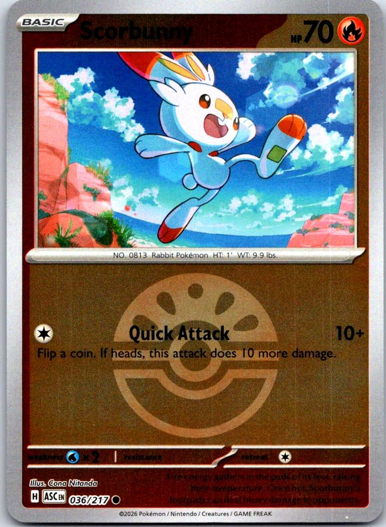 Scorbunny (Friend Ball) - 036/217 - Reverse Holo - ASCENDED HEROES - Pokemon - | AA125-10