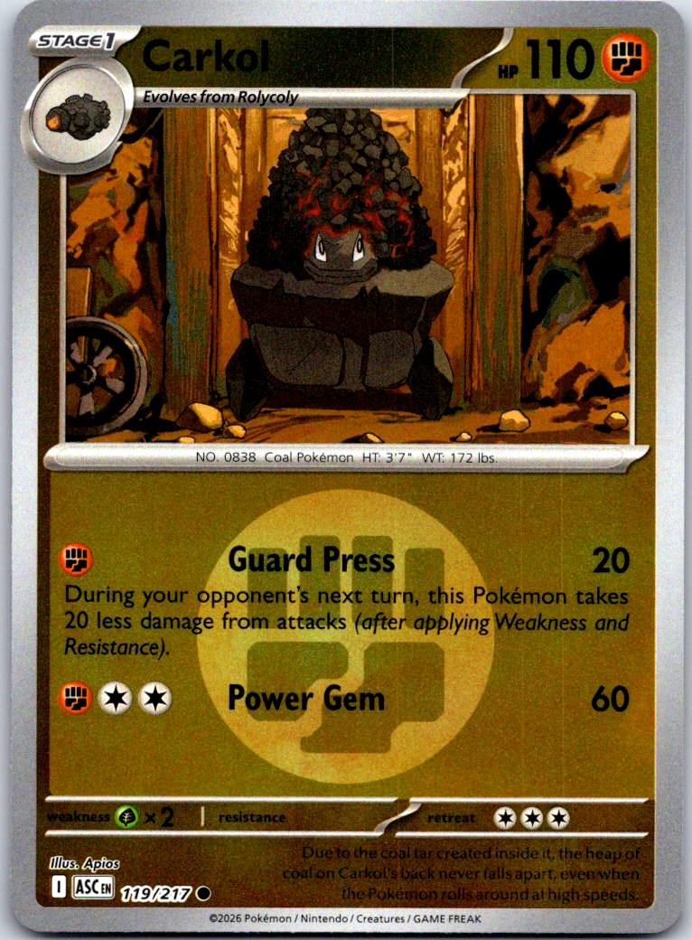 Carkol (Energy Symbol Pattern) - 119/217 - Reverse Holo - ASCENDED HEROES - Pokemon - | AB04-36