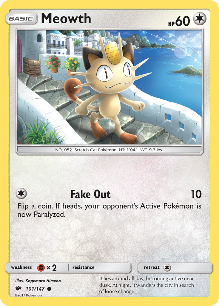 Meowth - 101/147 - Reverse Holo - BURNING SHADOWS - Pokemon - Common | AA115-34