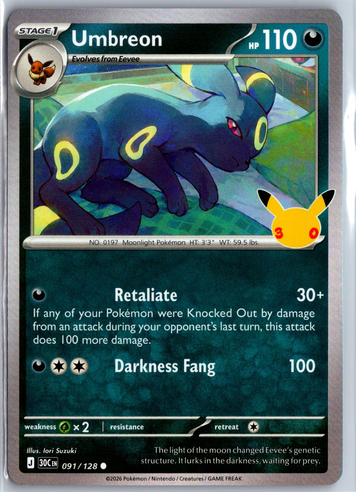 Umbreon - 091/128 - Holo - ME: 30TH CELEBRATION - Pokemon - Common | AA96-5