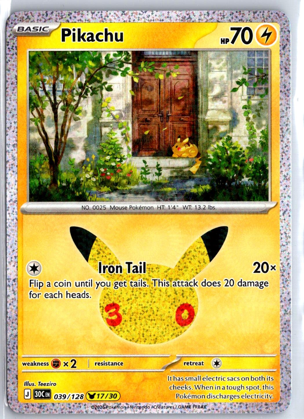 Pikachu - 039/128 - Holo - ME: 30TH CELEBRATION - Pokemon - | AC30-8
