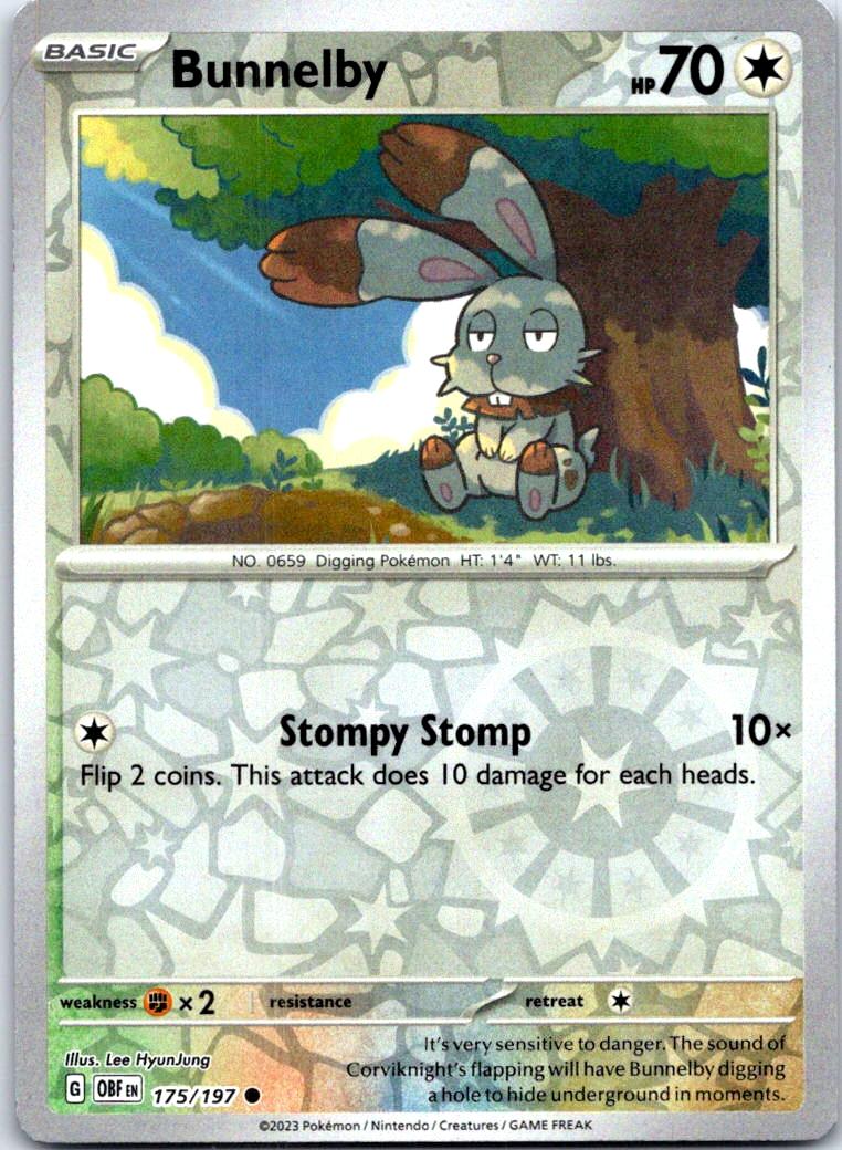 Bunnelby - 175/197 - Reverse Holo - OBSIDIAN FLAMES - Pokemon - Common | AB42-30