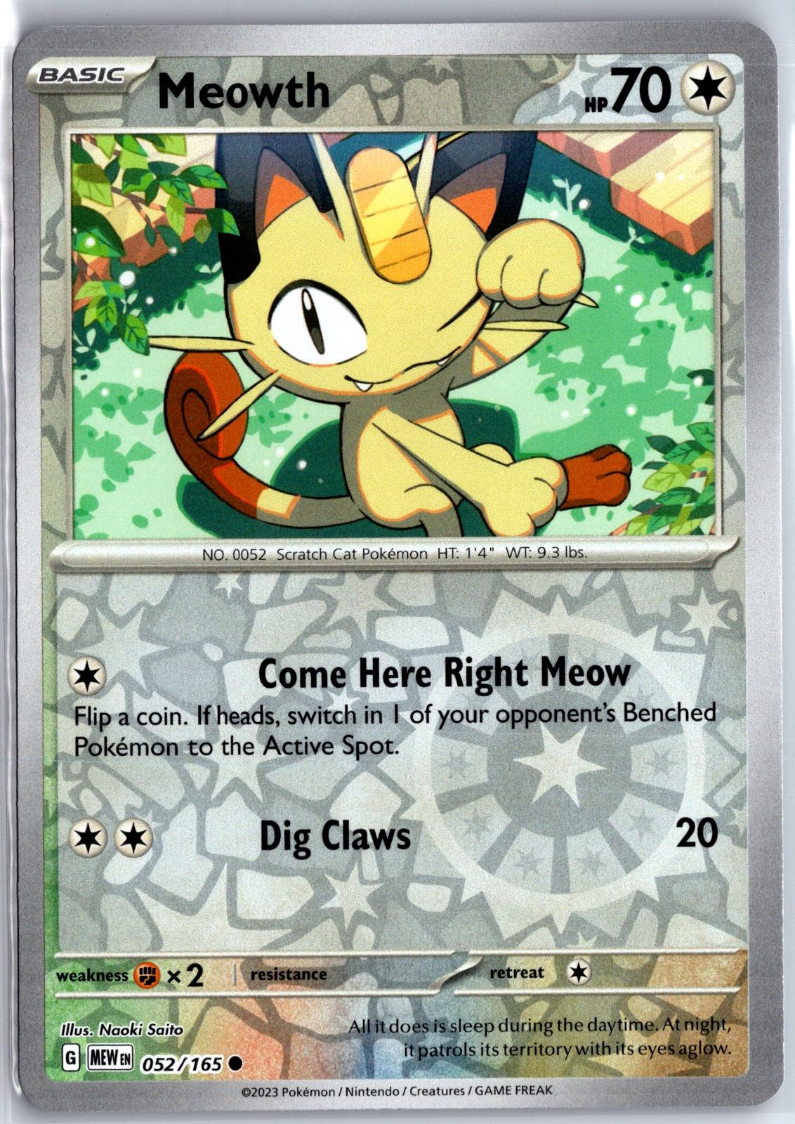 Meowth - 052/165 - Reverse Holo - 151 - Pokemon - Common | AA130-18