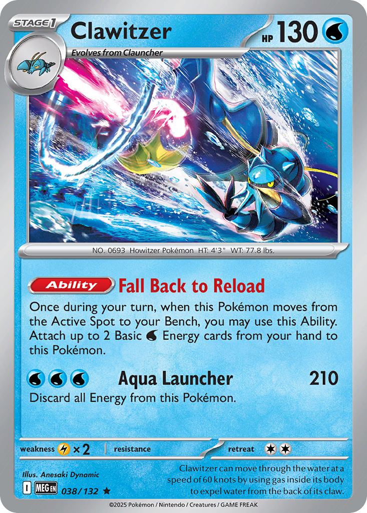 Clawitzer - 038/132 - Reverse Holo - MEGA EVOLUTION - Pokemon - Rare | AA20-41