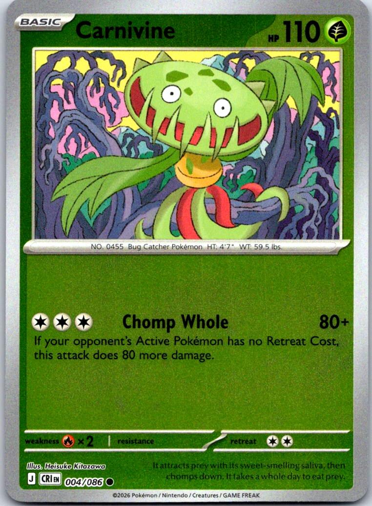 Carnivine - 004/086 - Reverse Holo - CHAOS RISING - Pokemon - Common | AA132-33