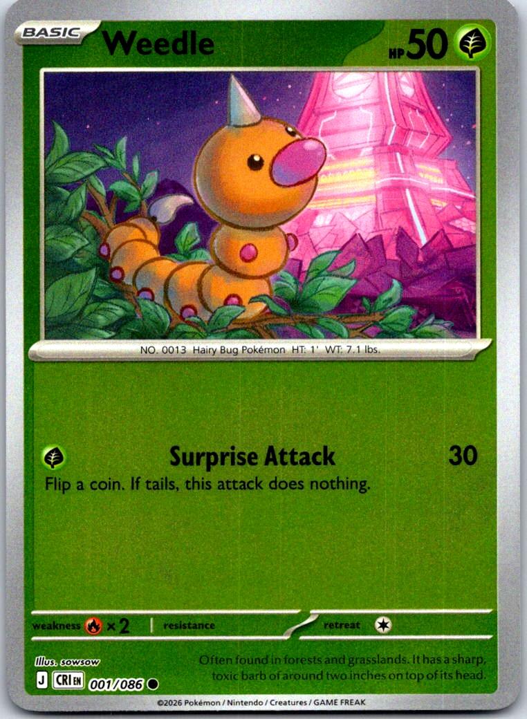 Weedle - 001/086 - Reverse Holo - CHAOS RISING - Pokemon - Common | AA126-37