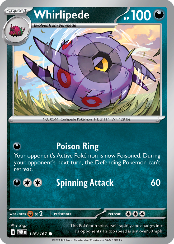 Whirlipede - 116/167 - Reverse Holo - TWILIGHT MASQUERADE - Pokemon - | AA82-1