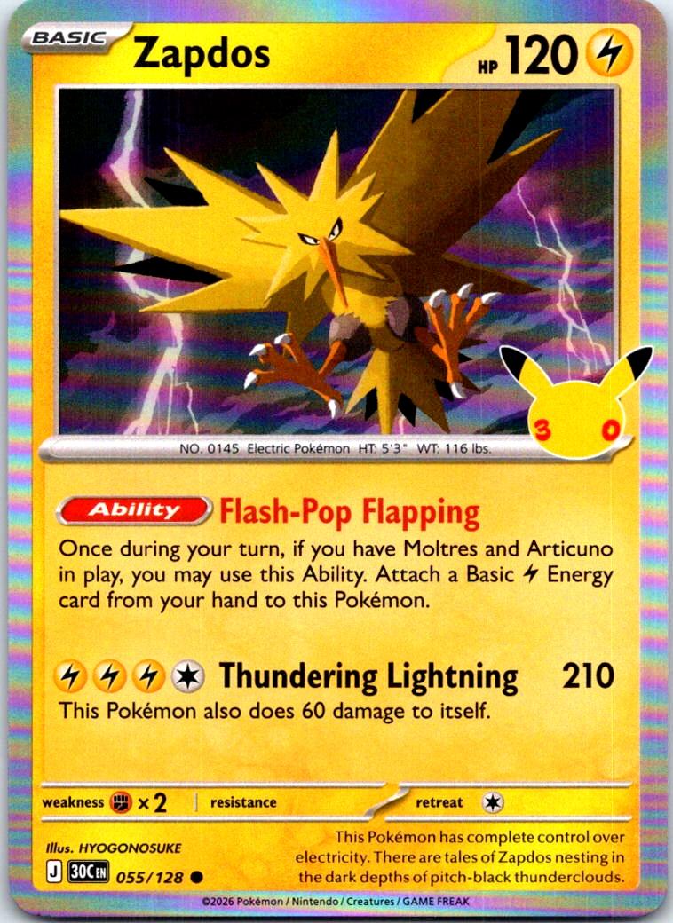 Zapdos - 055/128 - Holo - ME: 30TH CELEBRATION - Pokemon - Common | AC31-41