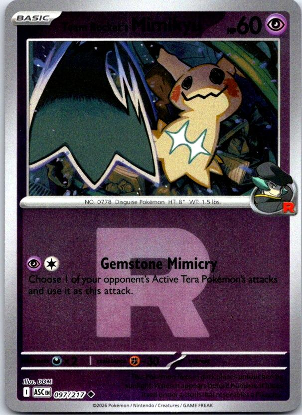 Team Rocket's Mimikyu (Team Rocket) - 097/217 - Reverse Holo - ASCENDED HEROES - Pokemon - | AC26-27