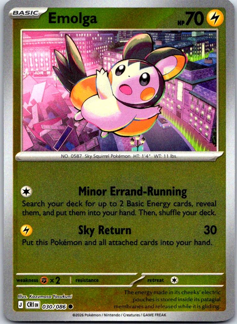 Emolga - 030/086 - Reverse Holo - CHAOS RISING - Pokemon - Common | AB01-31