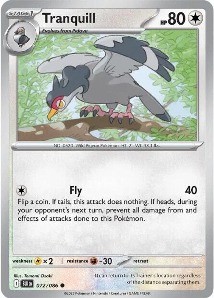 Tranquill - 072/086 - - BLACK BOLT - Pokemon - Common | AA47-58