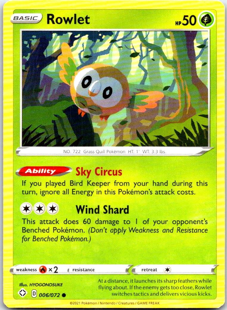 Rowlet - 006/072 - - SHINING FATES - Pokemon - Common | AB71-13