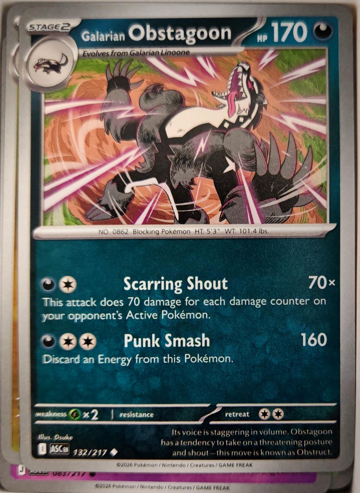 Galarian Obstagoon - 132/217 - - ASCENDED HEROES - Pokemon - Uncommon | AA11-77
