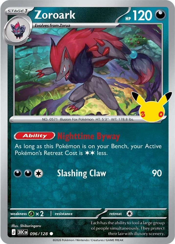 Zoroark - 096/128 - Holo - ME: 30TH CELEBRATION - Pokemon - Common | AA97-20