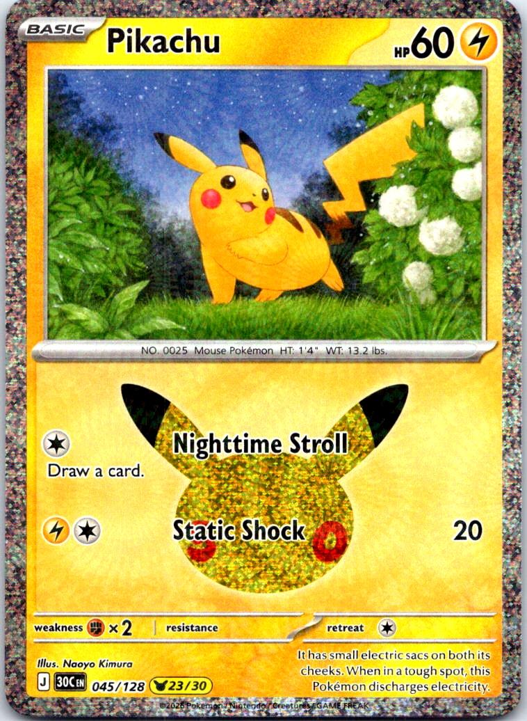 Pikachu - 045/128 - Holo - ME: 30TH CELEBRATION - Pokemon - | AB42-3