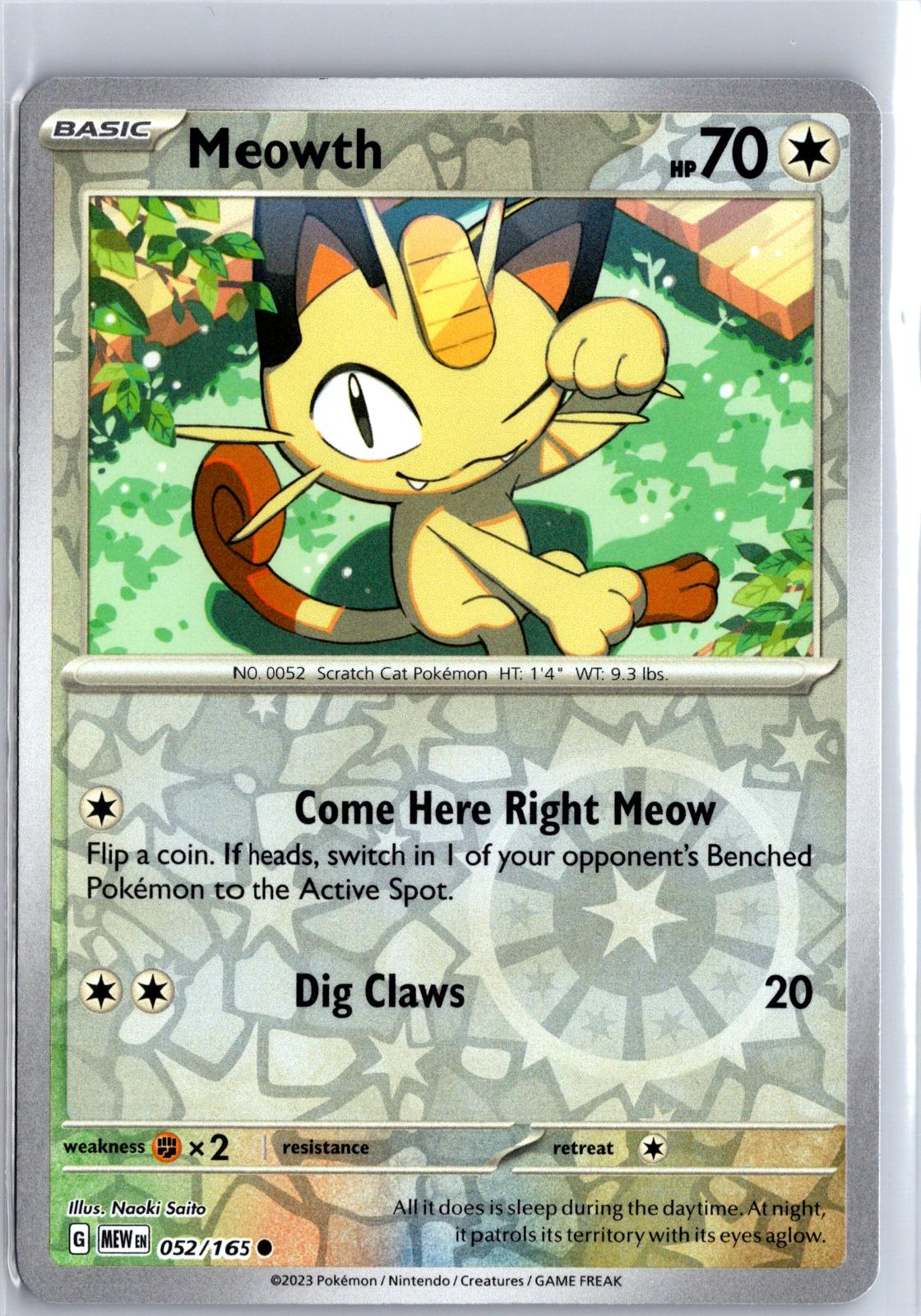 Meowth - 052/165 - Reverse Holo - 151 - Pokemon - Common | AA129-26