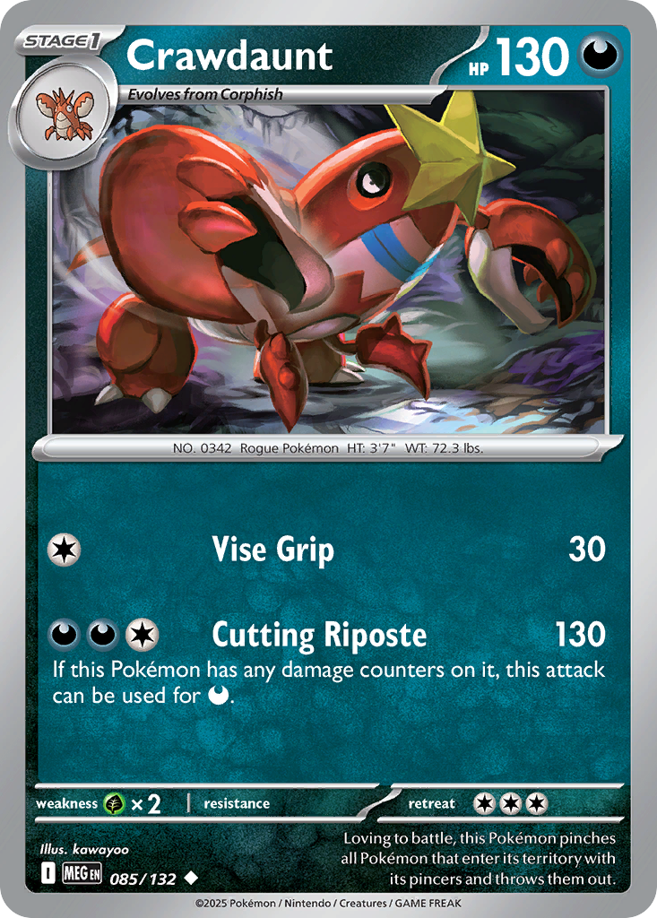 Crawdaunt - 085/132 - Reverse Holo - MEGA EVOLUTION - Pokemon - | AA04-100