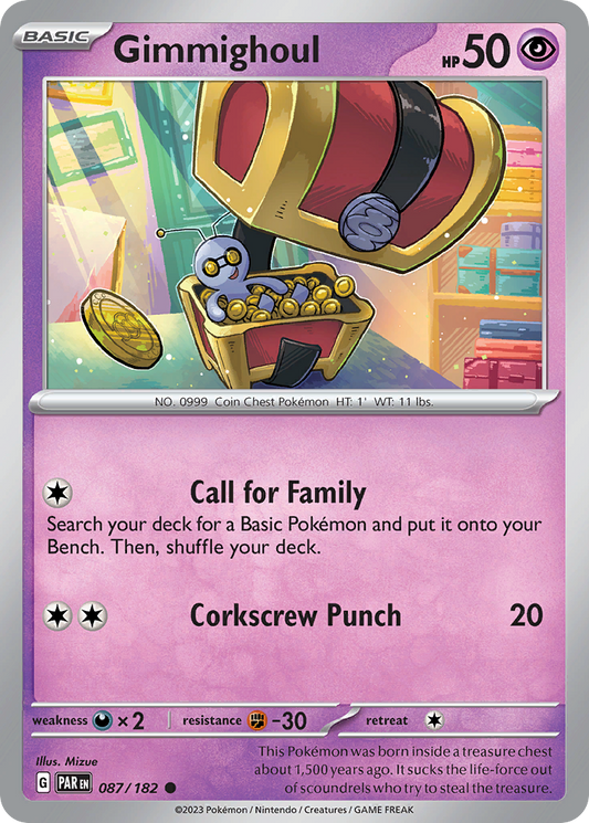 Gimmighoul - 087/182 - Reverse Holo - PARADOX RIFT - Pokemon - Common | AA04-84