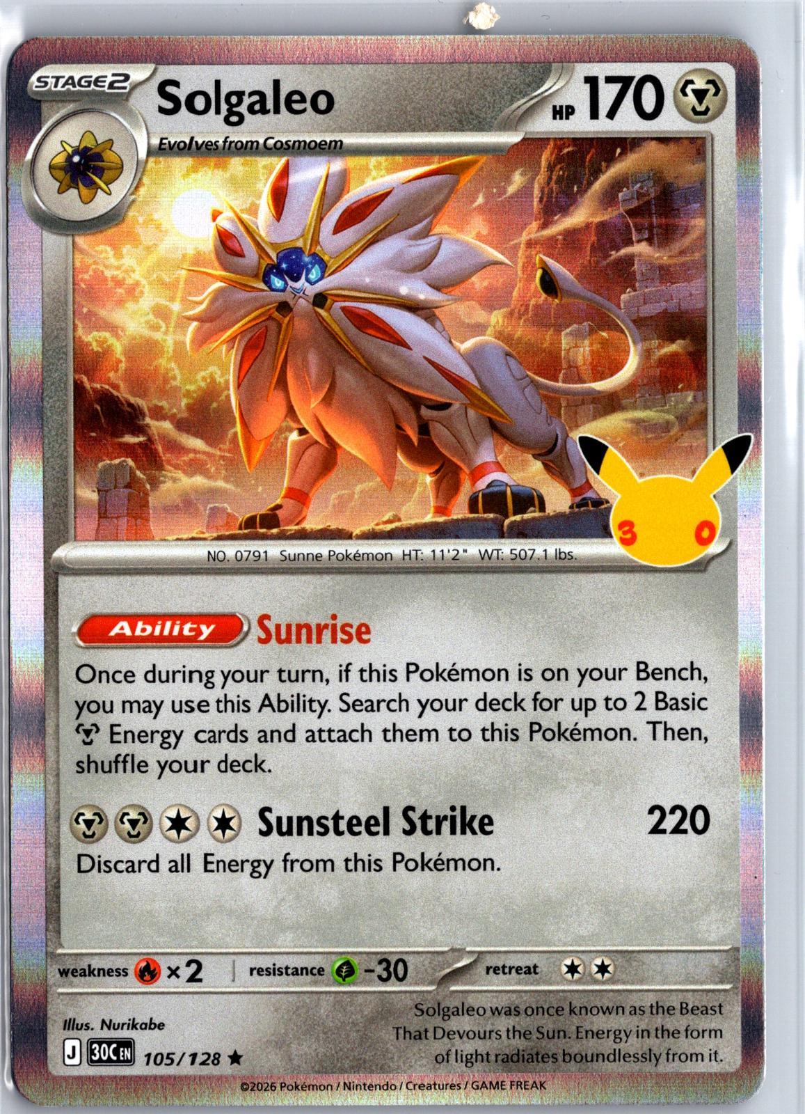 Solgaleo - 105/128 - Holo - ME: 30TH CELEBRATION - Pokemon - | AB05-39