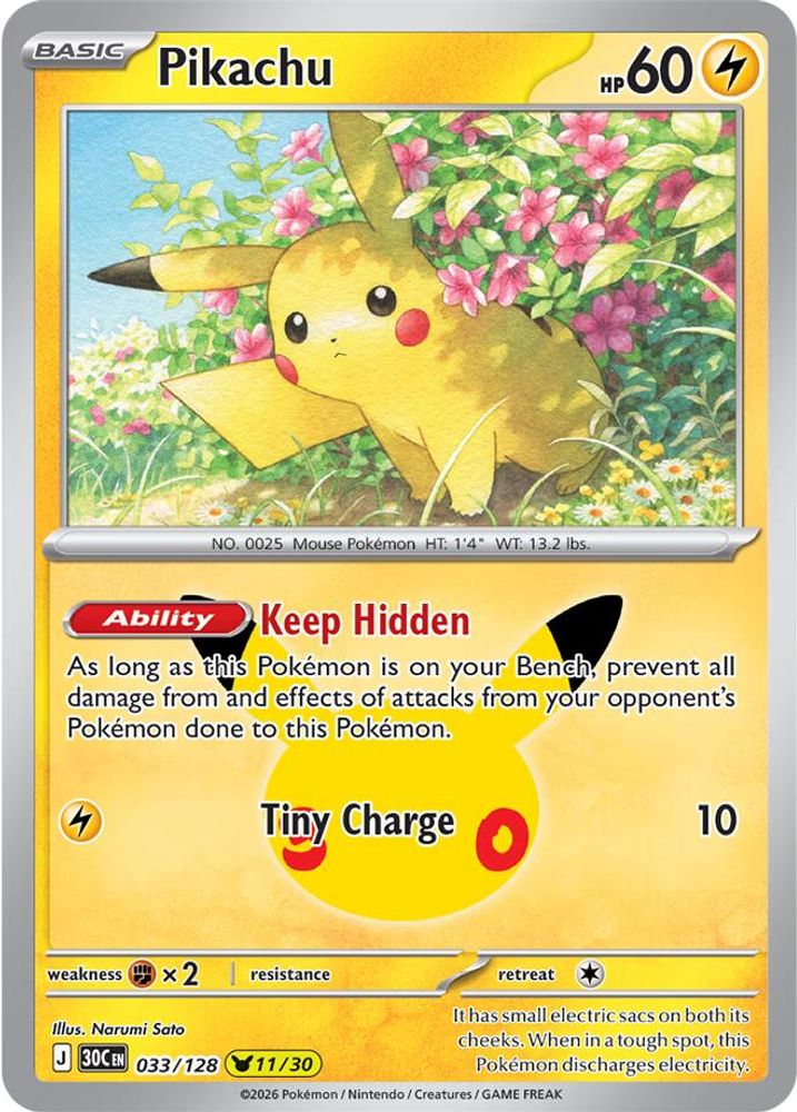Pikachu - 033/128 - Holo - ME: 30TH CELEBRATION - Pokemon - | AA95-10