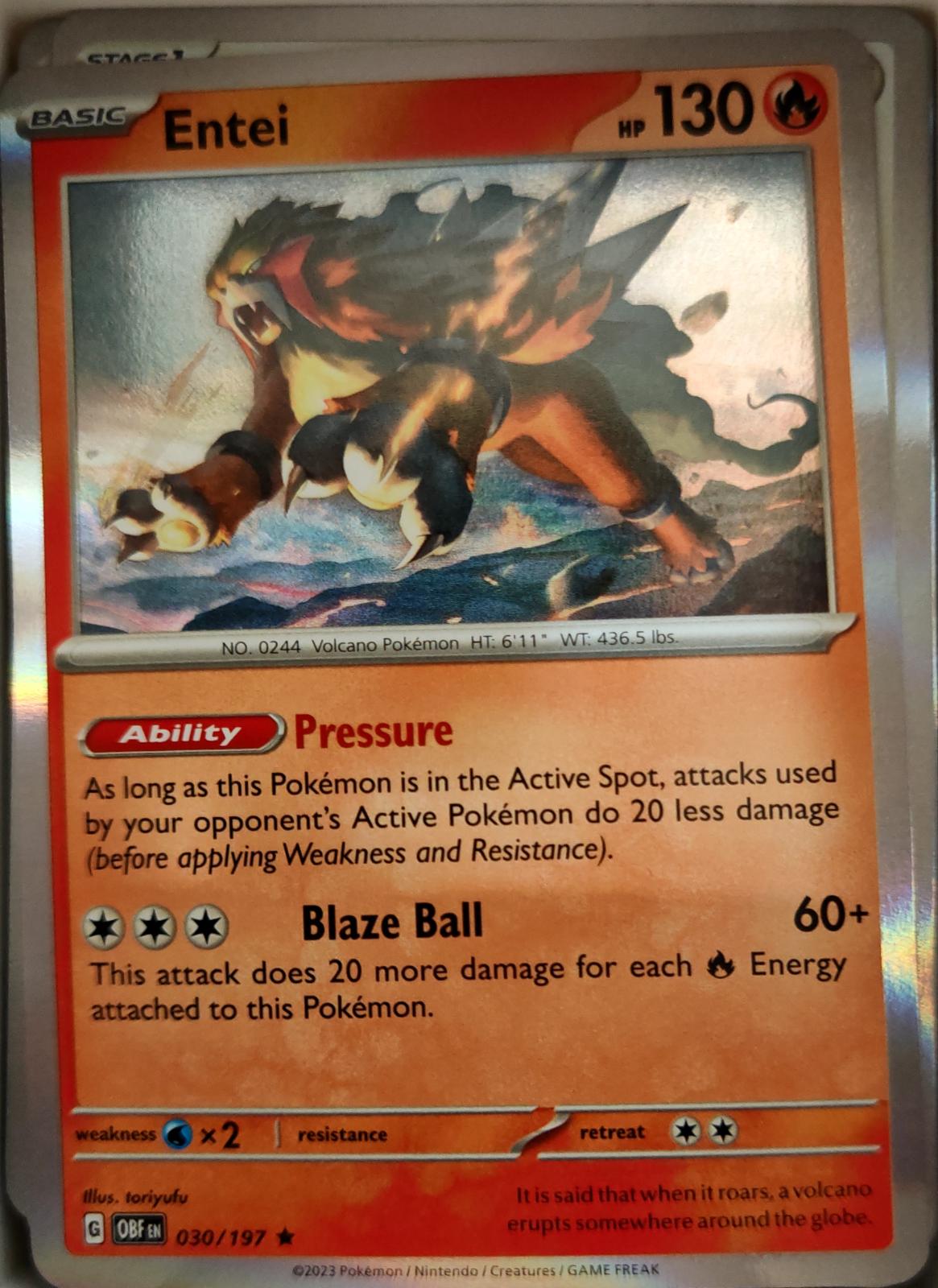Entei - 030/197 - Holo - OBSIDIAN FLAMES - Pokemon - Rare | AA06-66
