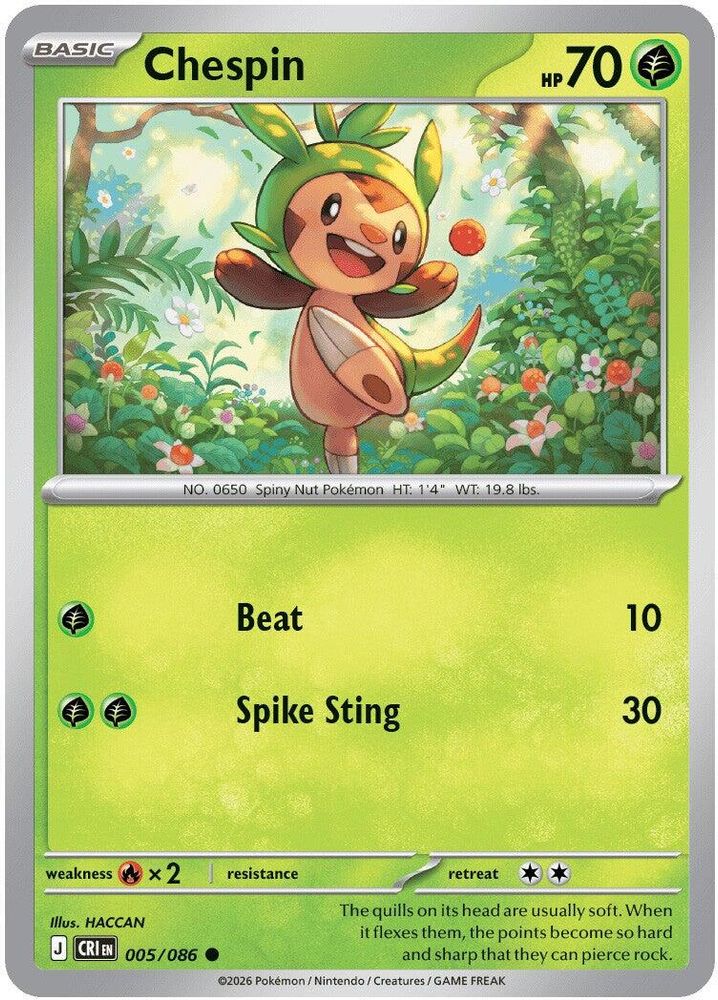 Chespin - 005/086 - Reverse Holo - CHAOS RISING - Pokemon - Common | AA31-91