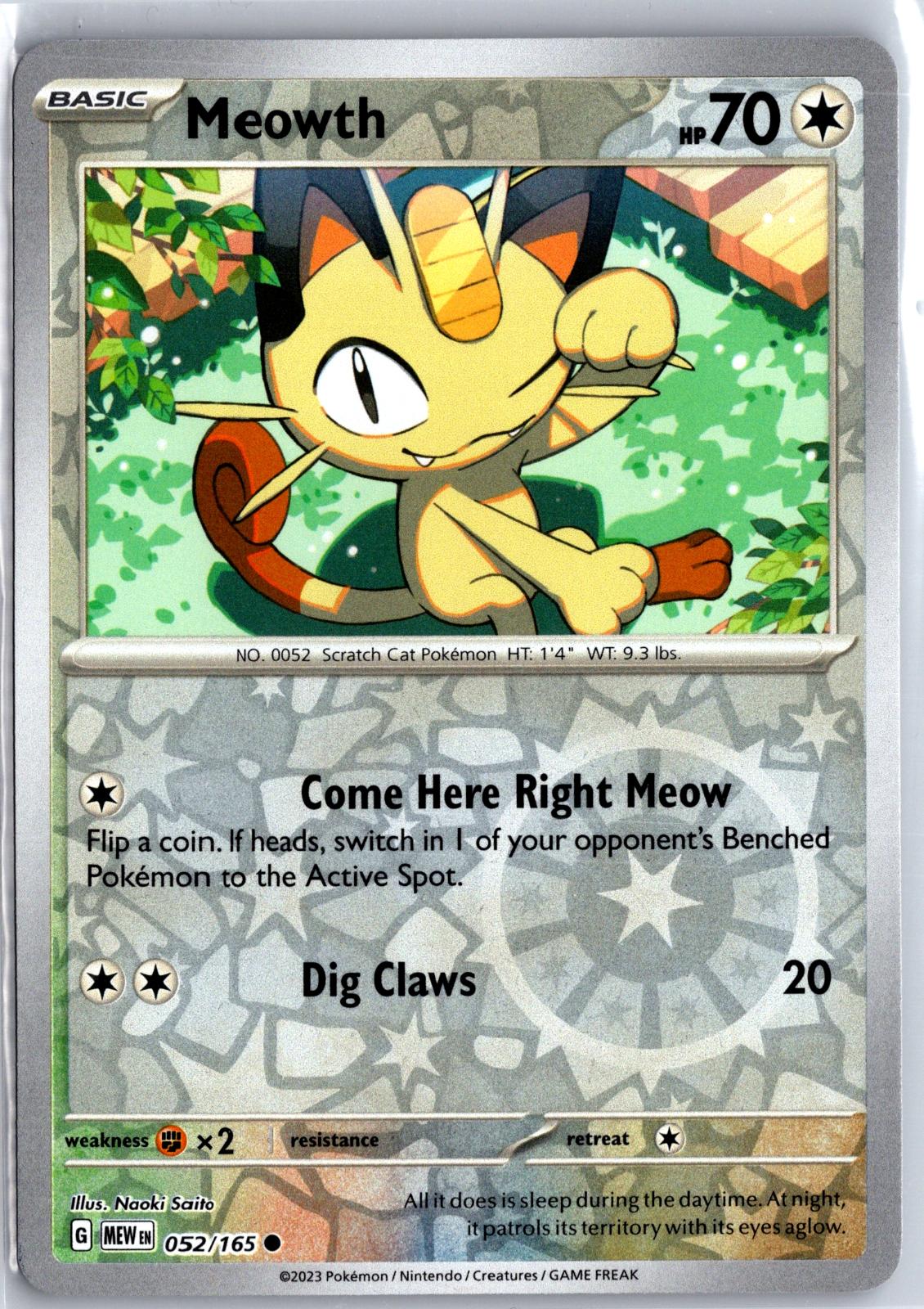 Meowth - 052/165 - Reverse Holo - 151 - Pokemon - Common | AA130-12