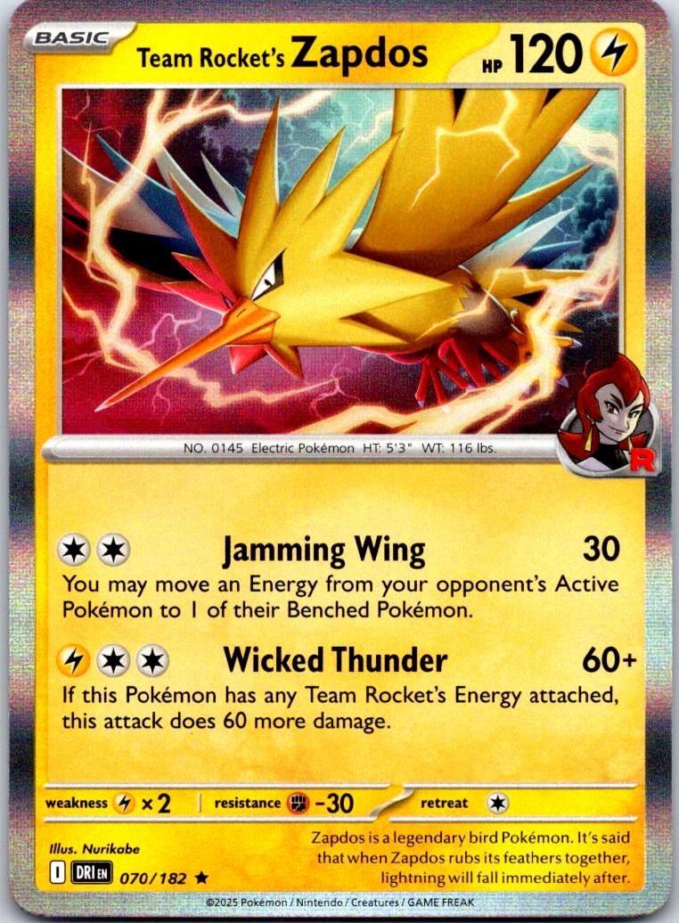 Team Rocket's Zapdos - 070/182 - Holo - DESTINED RIVALS - Pokemon - | AA122-42