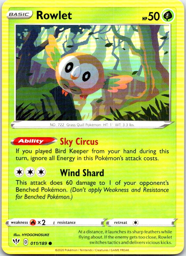 Rowlet - 011/189 - - DARKNESS ABLAZE - Pokemon - Common | AB90-40
