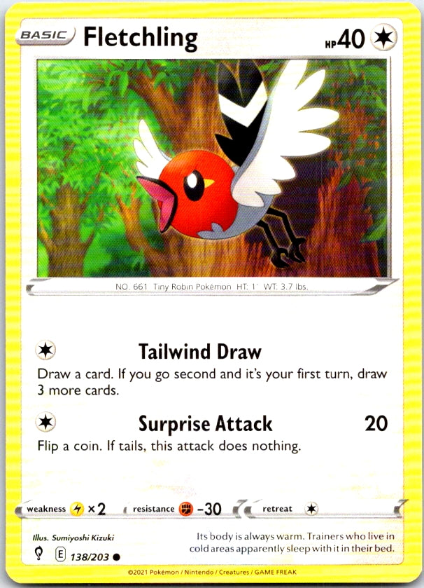 Fletchling - 138/203 - - EVOLVING SKIES - Pokemon - Common | AC08-23