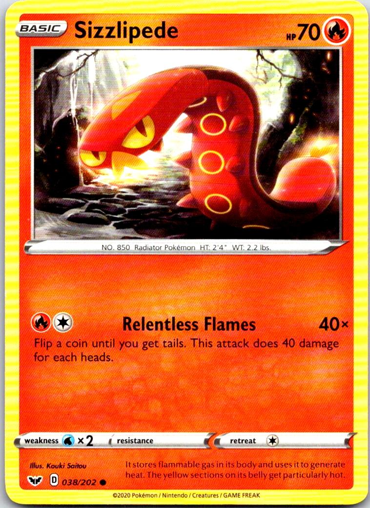 Sizzlipede - 038/202 - - SWORD & SHIELD - Pokemon - Common | AB12-16