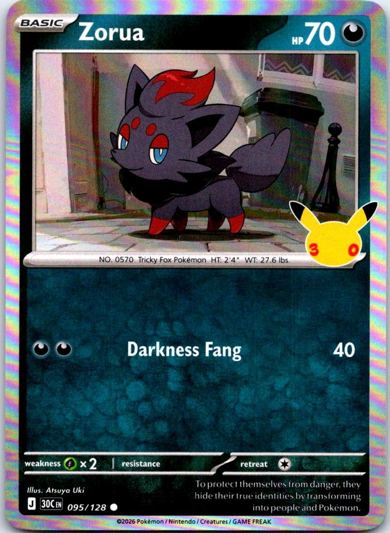 Zorua - 095/128 - Holo - ME: 30TH CELEBRATION - Pokemon - Common | AB31-30