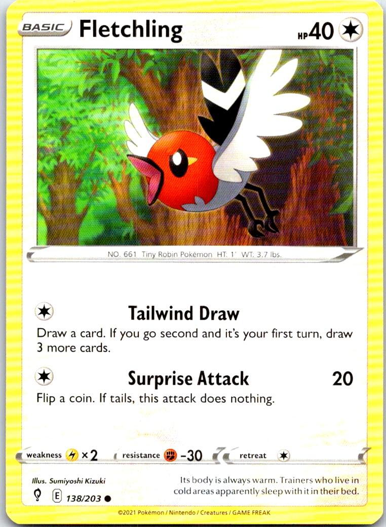 Fletchling - 138/203 - - EVOLVING SKIES - Pokemon - Common | AB37-36