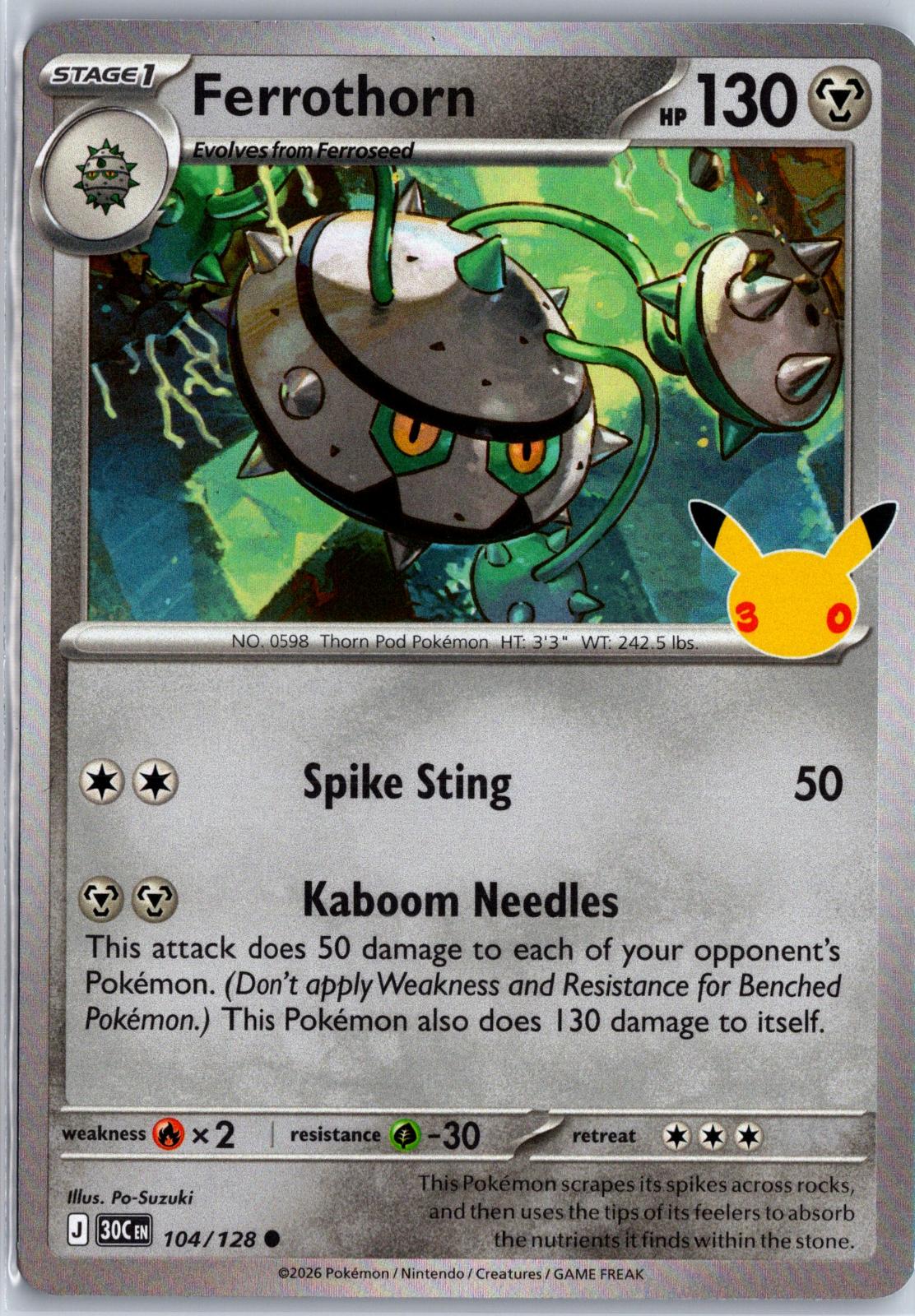 Ferrothorn - 104/128 - Holo - ME: 30TH CELEBRATION - Pokemon - | AA96-10