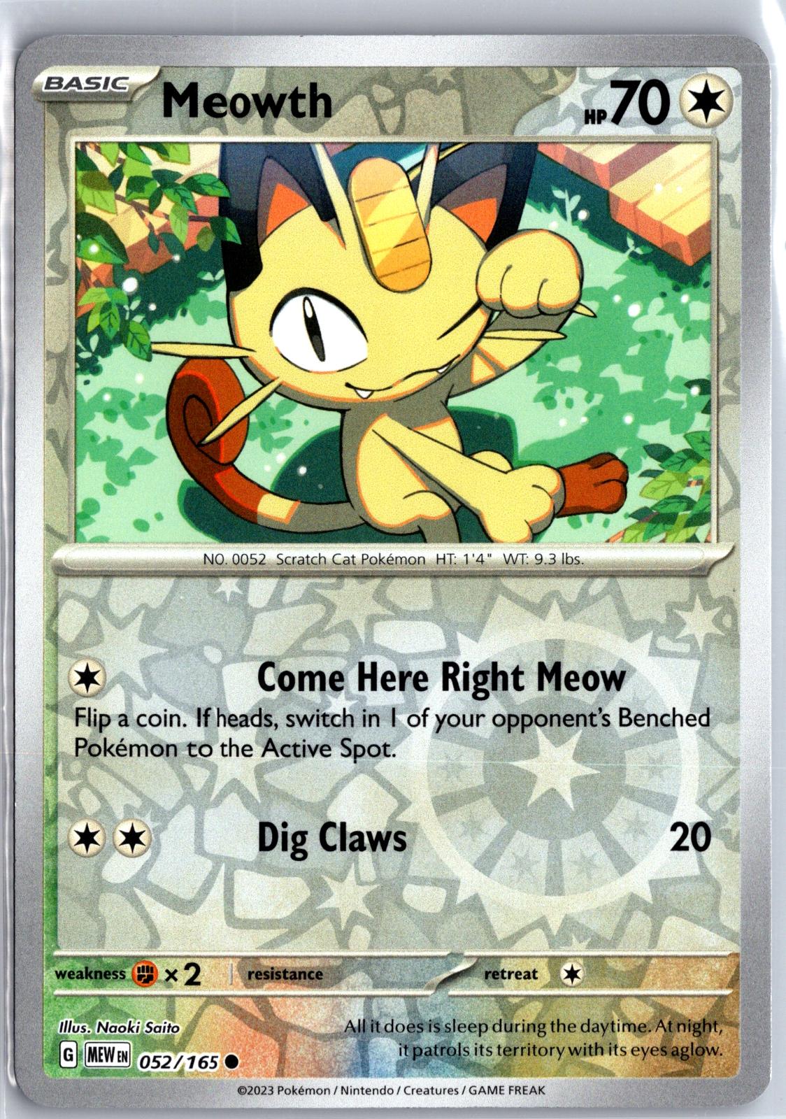 Meowth - 052/165 - Reverse Holo - 151 - Pokemon - Common | AA130-19