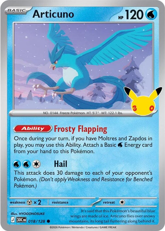 Articuno - 018/128 - Holo - ME: 30TH CELEBRATION - Pokemon - Common | AA97-16