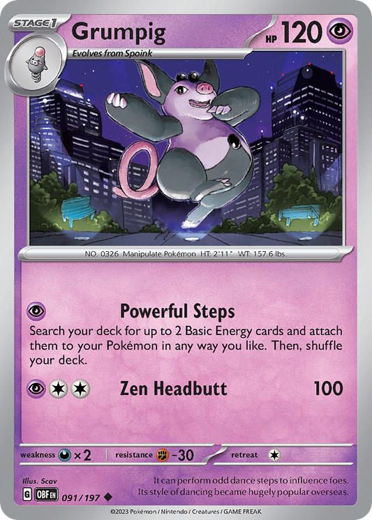 Grumpig - 091/197 - - OBSIDIAN FLAMES - Pokemon - Uncommon | AA05-48