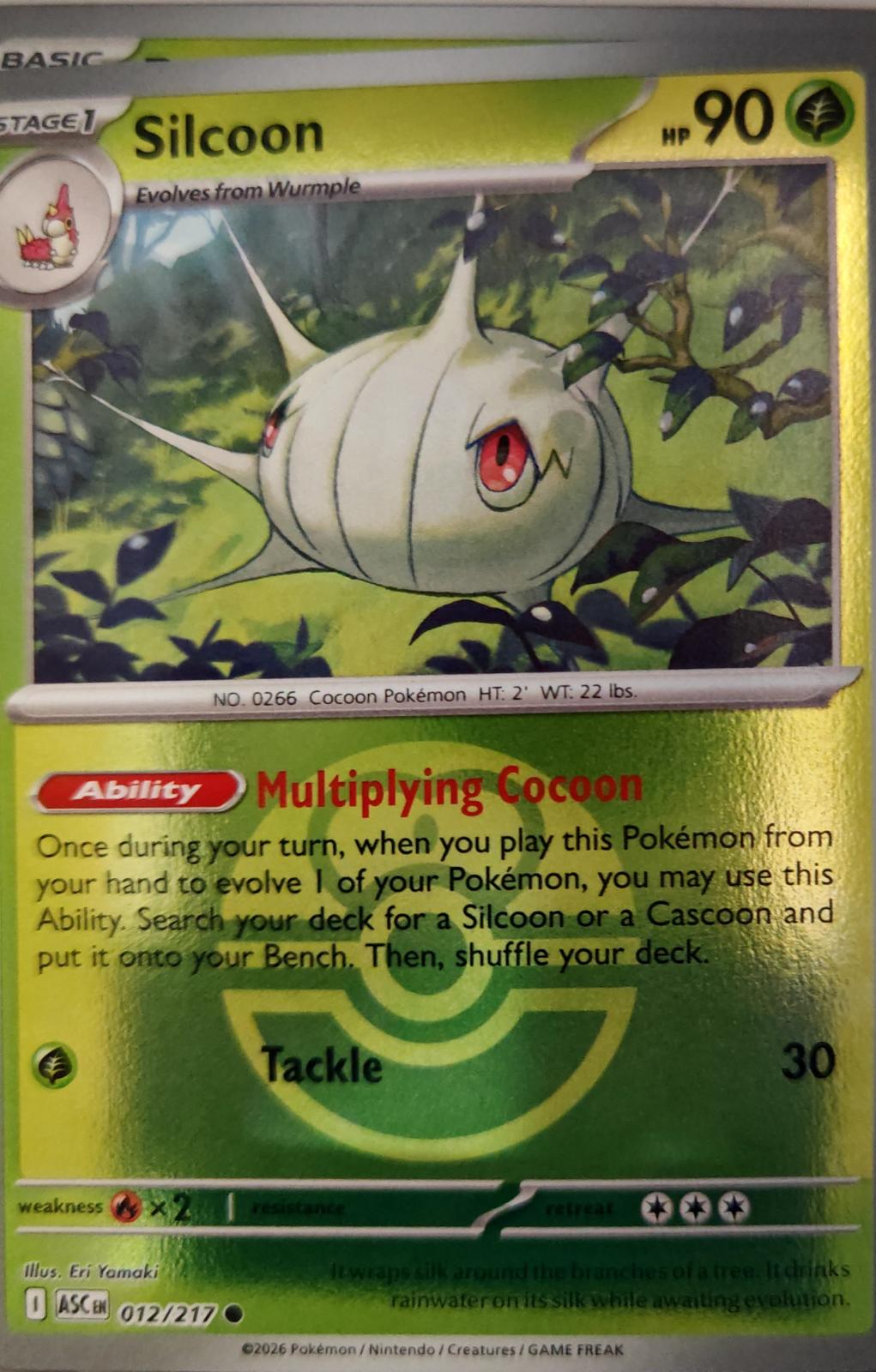 Silcoon (Love Ball) - 012/217 - Reverse Holo - ASCENDED HEROES - Pokemon - | AA19-88
