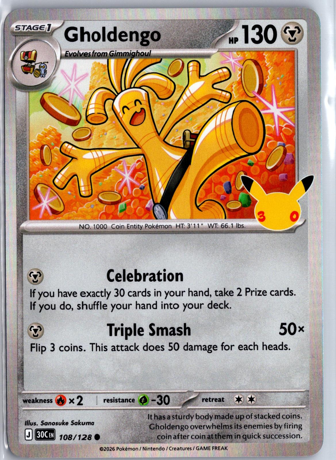 Gholdengo - 108/128 - Holo - ME: 30TH CELEBRATION - Pokemon - Common | AA96-32