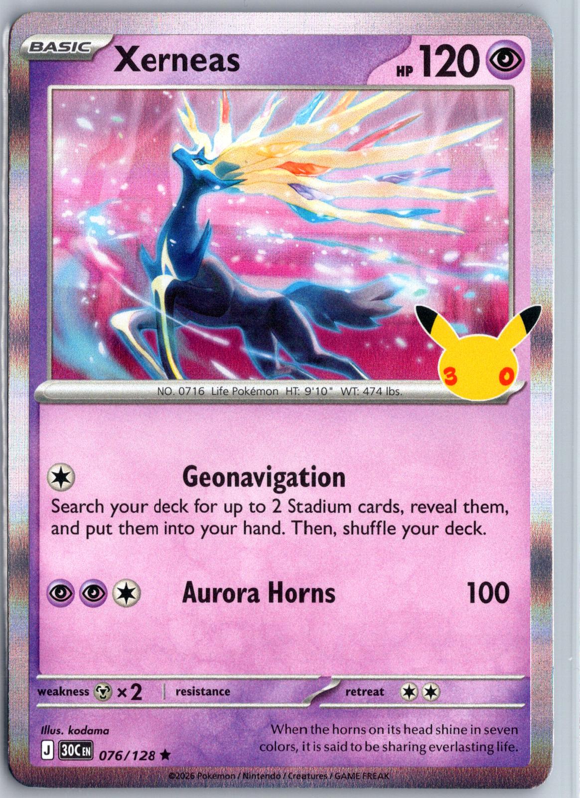 Xerneas - 076/128 - Holo - ME: 30TH CELEBRATION - Pokemon - | AA94-12