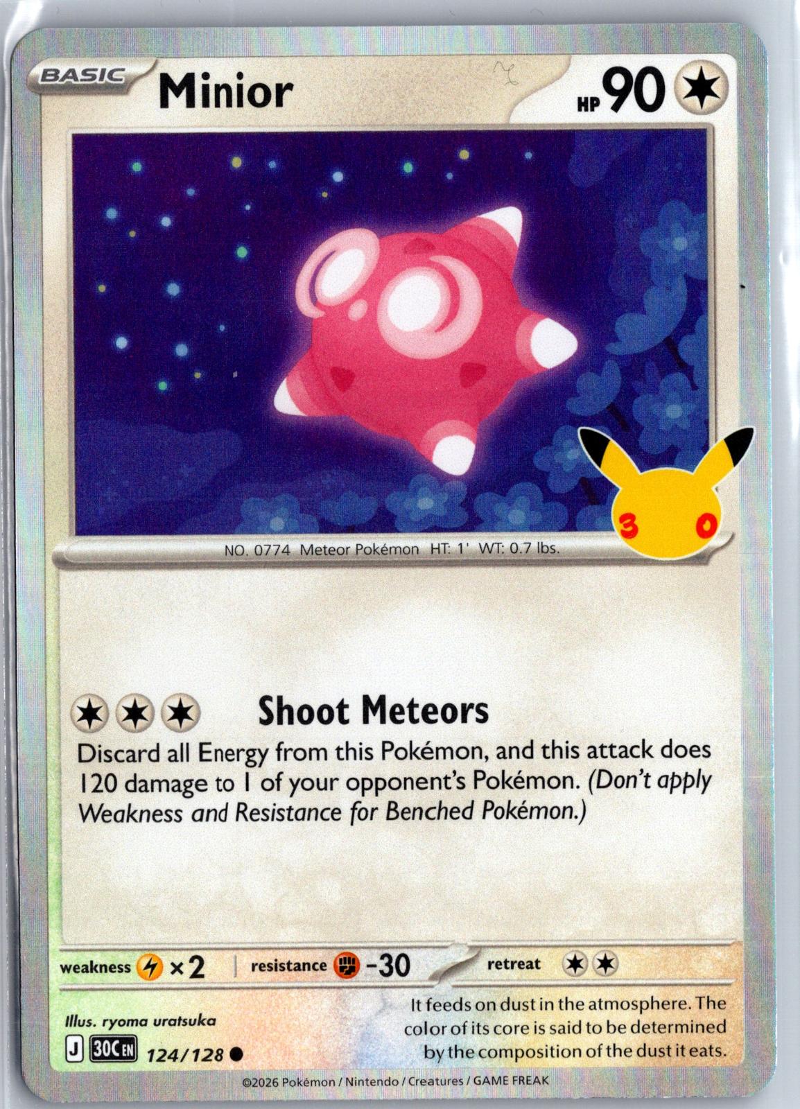 Minior - 124/128 - Holo - ME: 30TH CELEBRATION - Pokemon - | AA98-35