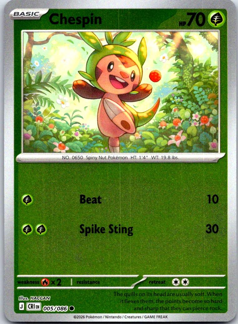 Chespin - 005/086 - Reverse Holo - CHAOS RISING - Pokemon - Common | AA128-31