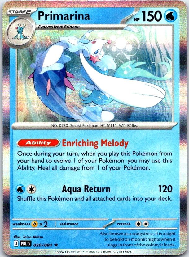 Primarina - 020/084 - Holo - PITCH BLACK - Pokemon - Rare | AB99-24